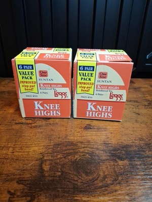 2 Boxs VTG Leggs Knee Highs 6 Pair Value Pack Suntan One Size Total 12 Pair