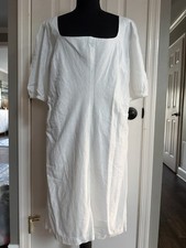 NWT A New Day White Square Neck Puff Sleeve Linen Blend Mini Dress Womens 16