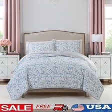 Floral Quilt Set Reversible 3-Piece Bedding Elegant Soft Lightweight Bedroom New