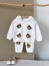 Spring Autumn Baby Boys Girls Bear Printed Ears Hoodie Pants Two-Piece Set
