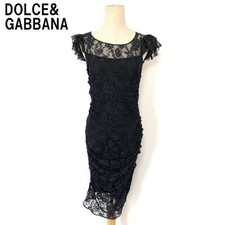 Dolce & Gabbana Dress Black Lace Knee Length Size 38 Cotton A Condition