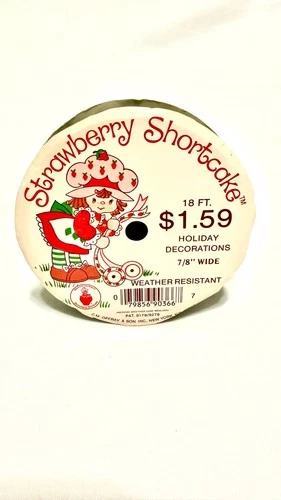 Vintage Green Strawberry Shortcake Holiday Christmas Ribbon 7/8"Wide -FULL ROLL