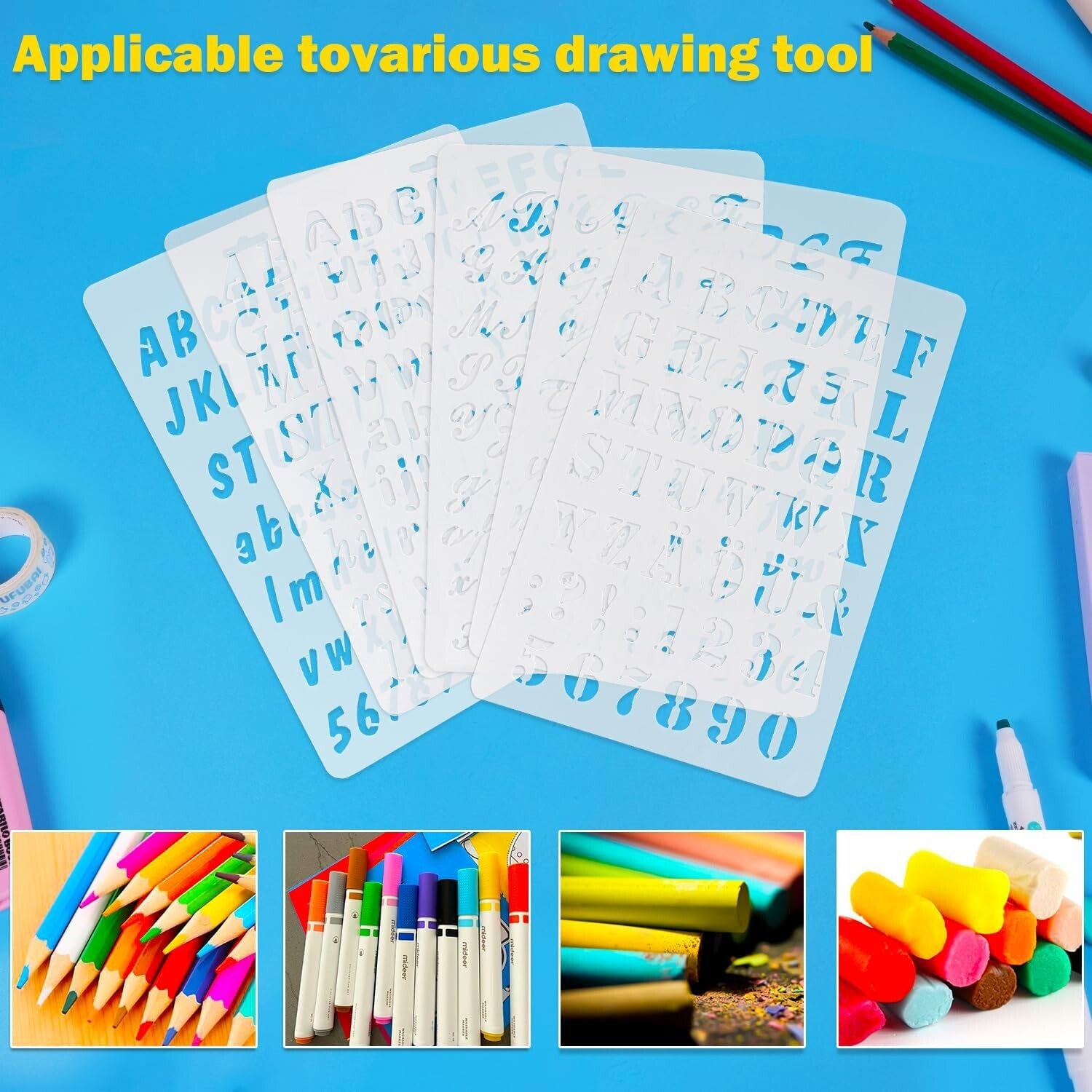 6 Pcs Alphabet Letters Numbers Stencils  for Painting Drawing Scrapbooking Cards