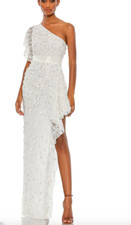 MAC DUGGAL 93687 ONE SHOULDER ASYMMETRICAL RUFFLE WHITE GOWN sz 4