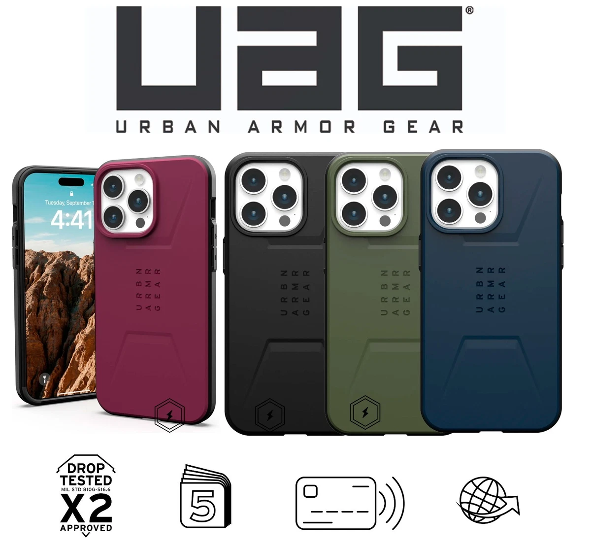 UAG Civilian Apple iPhone 15 Pro Max / Plus Case Premium Rugged MagSafe  Cover