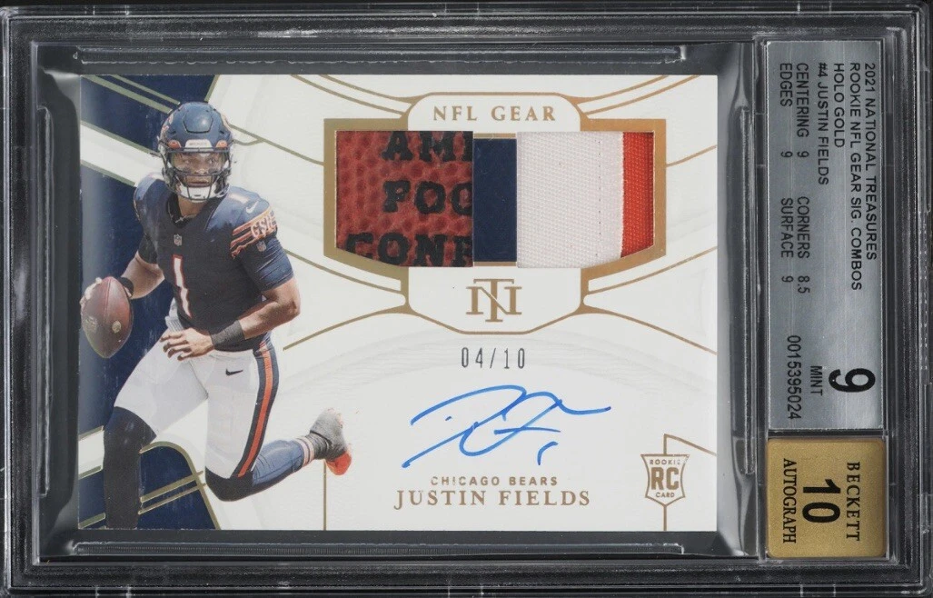 Justin Fields Panini National Treasures Rookie NFL Gear Signature Combos #JF Holo Gold