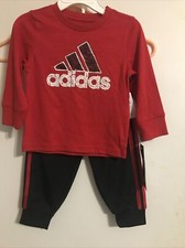 adidas Boys Long Sleeve Cotton Tee Polyester Joggers Set Sz 12 Months  