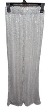 UNBRANDED NEW  Junior's Sequined Flare Pant w/lace  waist. size S Silver