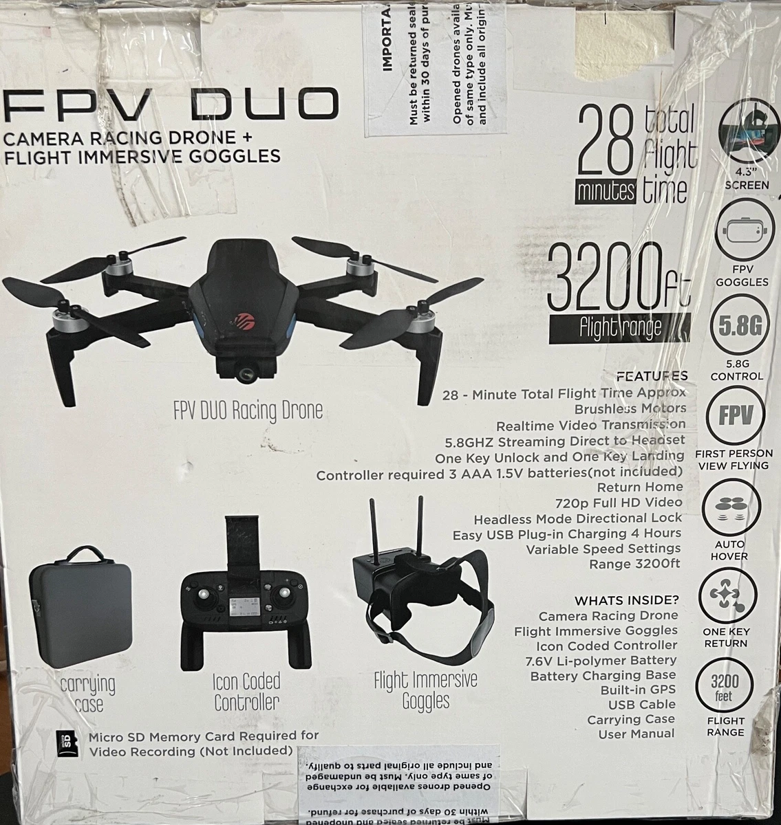 FPV Duo Camera Racing Drone Flight Immersive Goggles Photo Video