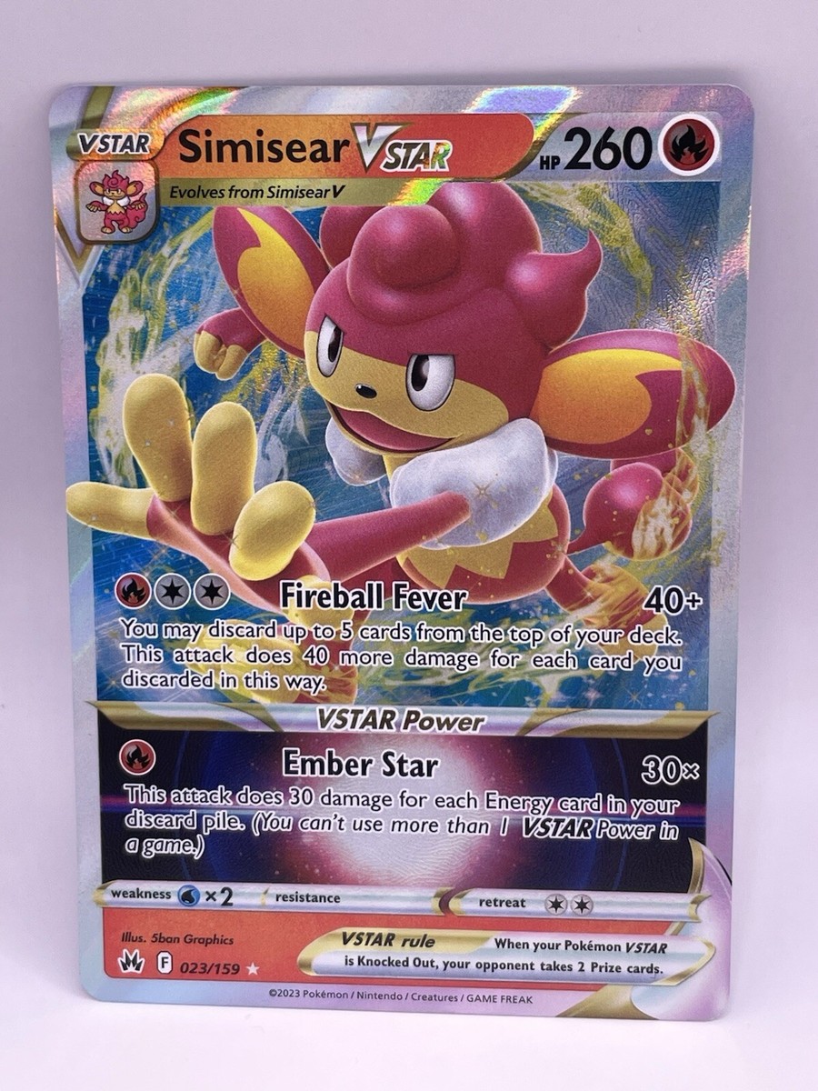Pokemon Simisear VSTAR 023/159 Crown Zenith Ultra Rare Holo Mint
