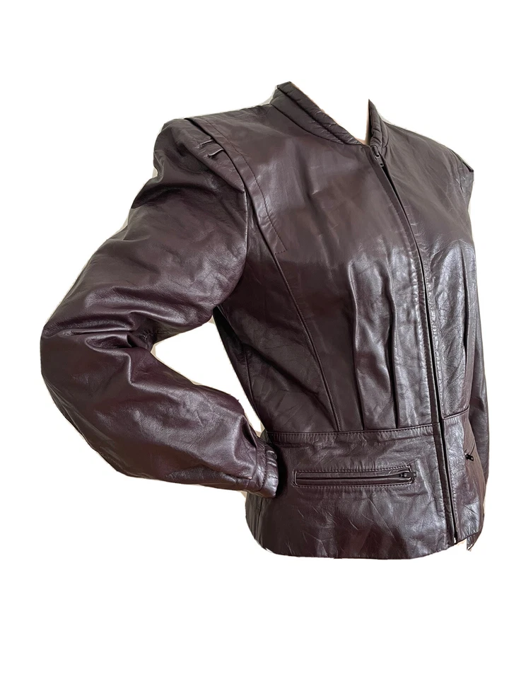 BERMANS VINTAGE 80's 90's RETRO LEATHER BOMBER BIKER JACKET UK 12 EU 40 US 8 S/M - Image 2 of 4