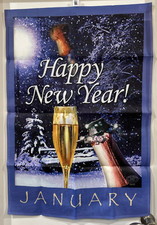 Happy New Year January Yard Garden Flag Willabee Ward 28" X 40" Champagne