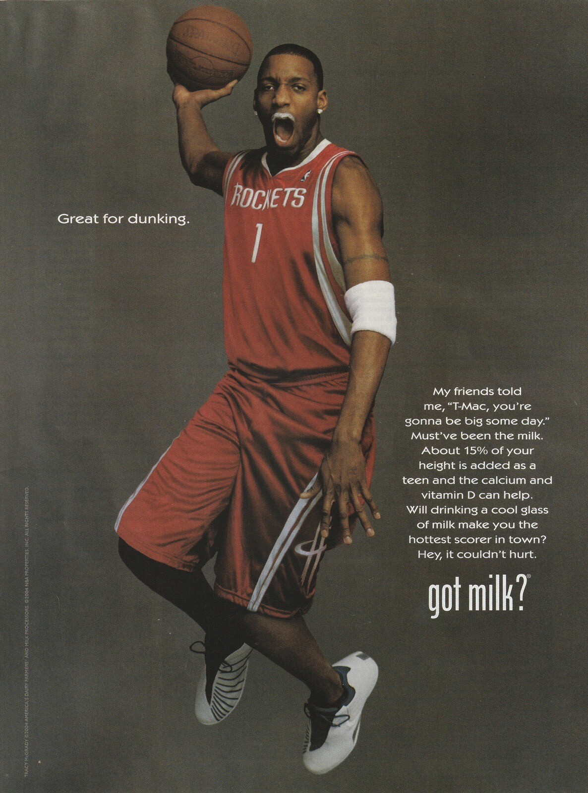 2005 T-Mac Tracy McGrady Got Milk Photo Great Dunking Print Ad 21x27cm EGM 187
