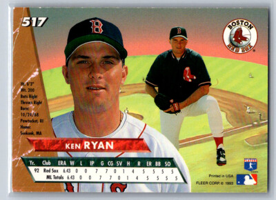 517 Ken Ryan Rookie Boston Red Sox 1993 Ultra | eBay