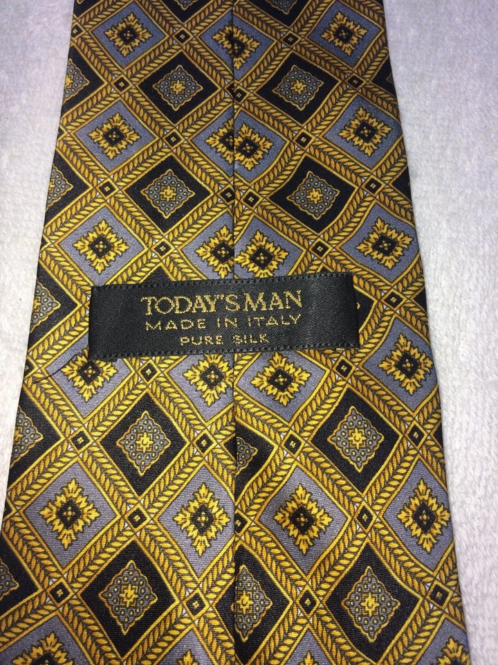 CORBATA HOMBRE HOY 3,75 X 58 DORADA CON NEGRO Y AZUL PIZARRA NUEVA SIN ETIQUETAS Foto 4 de 4
