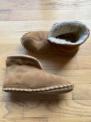 Warm Brown Suede Fuzzy Inside Boot Slippers Size 5  