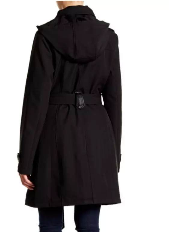 MICHAEL KORS Black Missy Water resistant Hooded Coat w Belt Faux
