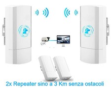 2 ANTENNE WIFI 2Km RANGE EXTENTER PONTE INTERNET TELECAMERE 900Mbps RIPETITORE