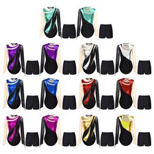 Womens Leotard Sparkles Bodysuit With Shorts Acrobatics Shiny Dancewear Ballet