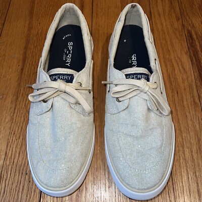 Sperry Womens Pier Boat Canvas Shoes Gold Sparkle Size