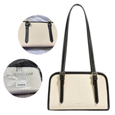 Mossdoom Shoulder Bag Beige Black Women PU Leather Minimal Simple Korean Fashion