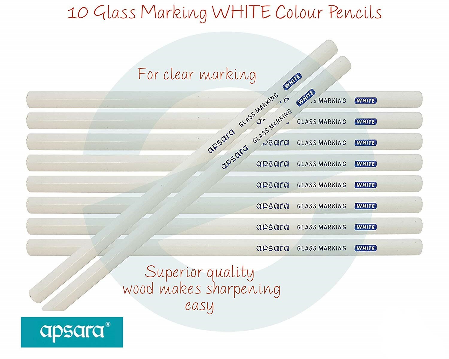 10 X Apsara Glass Marking White Wooden Pencils For Leather,Vinyl,Glass