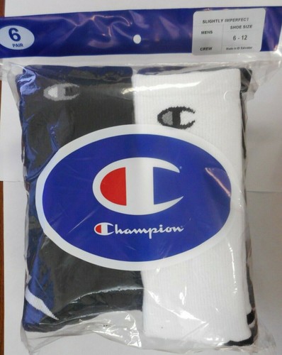 CHAMPION PACK OF 6 PAIR OF MENS CREW SOCKS BLACK/GREY & WHITE/GREY SIZE 6-12