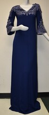 NEW Pamella Roland Beaded 3D Flowers Jeweled Crystals Gown Dress Sapphire Blue 6