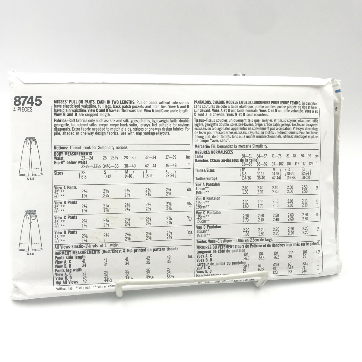 Simplicity 8745 Misses Plus Size Pull On Pants 2 Lengths Sz L XL