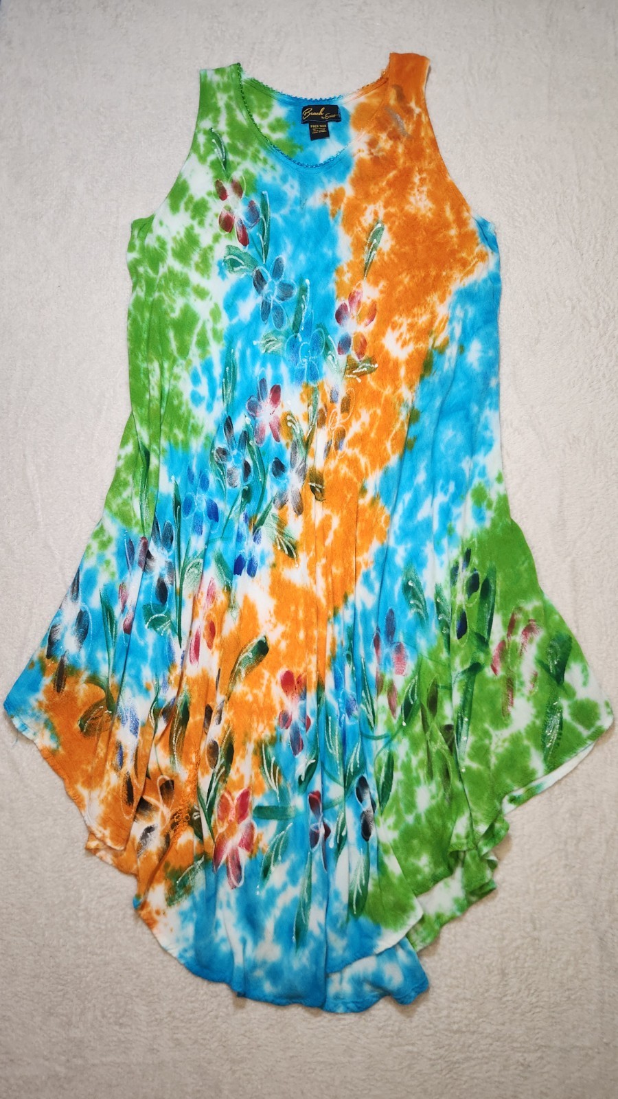 Beach by Exist Tie-Dye Sleeveless Kaftan Beach Dress Free Size Multicolor Rayon