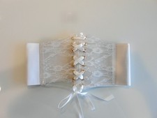 White Lace Underbust Corset Lace Up Ribbon Eyelet Boned Floral Semi-Sheer Women