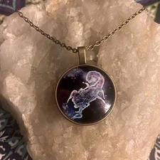 Scorpio Bronze Zodiac Cabochon Glass Pendant Astrology Sign Boho Necklace -New