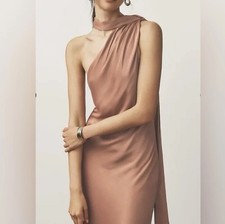 BHLDN Nicoletta Brown One-Shoulder Scarf Satin Midi Dress  Size L