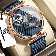 POEDAGAR Man Dual Time Zone Display Date Mesh Stainless Steel Quartz Watch