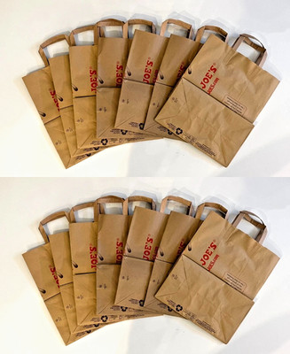 12 TRADER JOE'S BROWN PAPER GROCERY SHOPPING BAGS Size 17.5  in handle reusable
