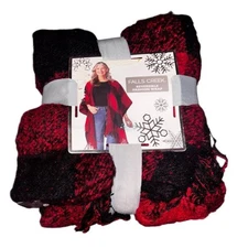 Falls Creek Red And Black Plaid Reversible Fashion Wrap OSFM