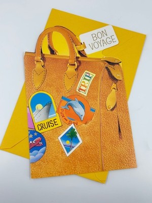 Vintage Carlton Bon Voyage Trip Greeting Card w/ Envelope Suitcase Theme