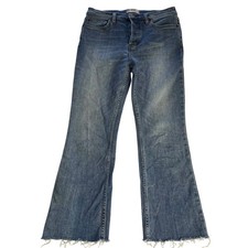Free People Medium Wash Kick Flare Cropped Button Fly Jeans Raw Hem Size 27