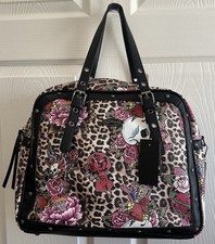 Ed Hardy Leopard Print Floral Skull Travel Bag Black Brand Strap New With Tags