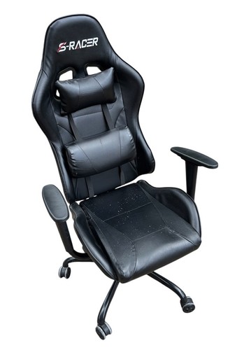 S-Racer Gaming Chair, LEATHER Black, HEADREST AND LUMBAR SUPPORT, TESTED & Works - Picture 3 of 12