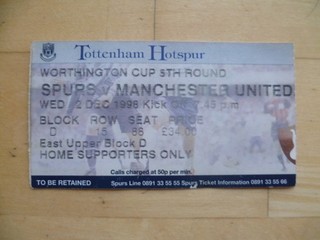 Tottenham Hotspur v Manchester Utd 1998 Worthington Cup original ticket