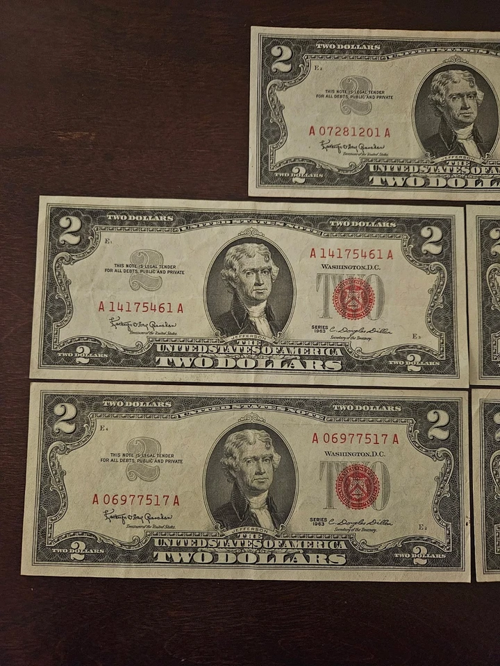 Lot Of 5 $2 1963 Red Seal US Note VF/XF - Image 2 of 4