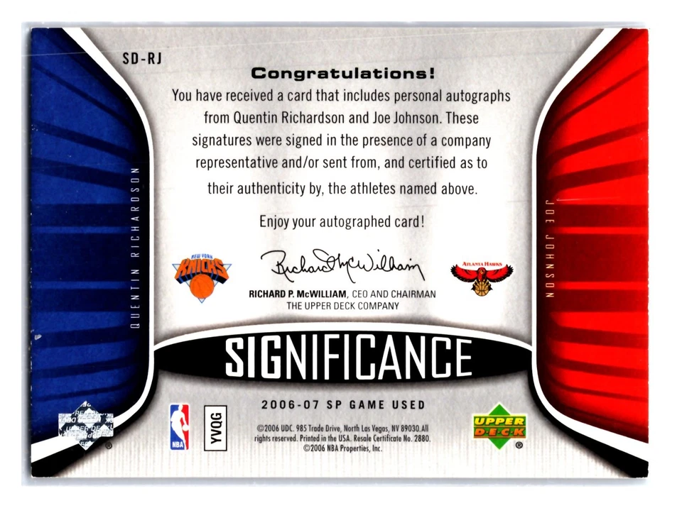 Quentin Richardson Joe Johnson 2006-07 SP SIGnificance doble automático/50 #SD-RJ Foto 2 de 2
