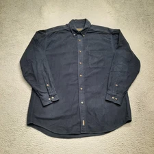 VINTAGE Woolrich Flannel Shirt Men's XL Navy Blue Cotton Button Up Heavyweight