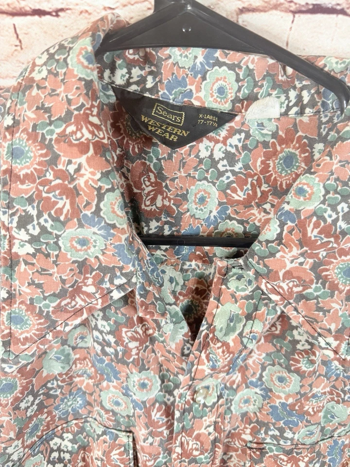 Camisa de Colección Sears Western Wear Para Hombre Perla A Presión Años 70 Floral XL Foto 2 de 4