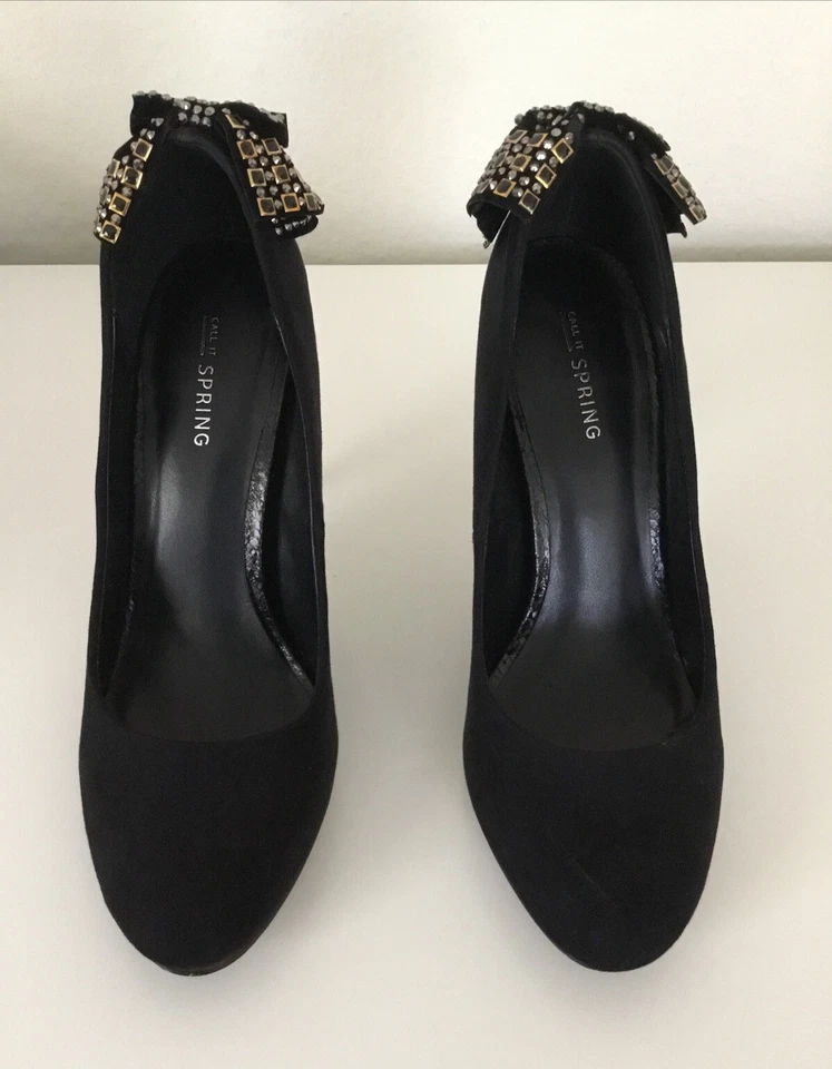 Black High Heels Size 7.5 Velvet Decorative Bow Cocktail Formal Call It Spring - Image 4 of 4
