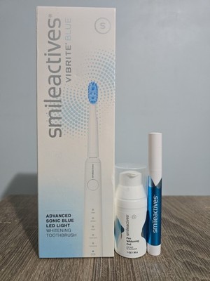 Lot3 SmileActives Vibrite BLUE Advanced Toothbrush + Pen + Pro Whitening Gel 1oz