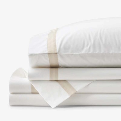 Contrast Border Premium Cool Supima  Cotton Percale Bed Sheet Set - Oatmeal, Twi