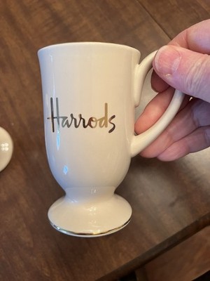 Vintage Harrods Pedestal Mug Set Gold Trim Bone China England Lot 2