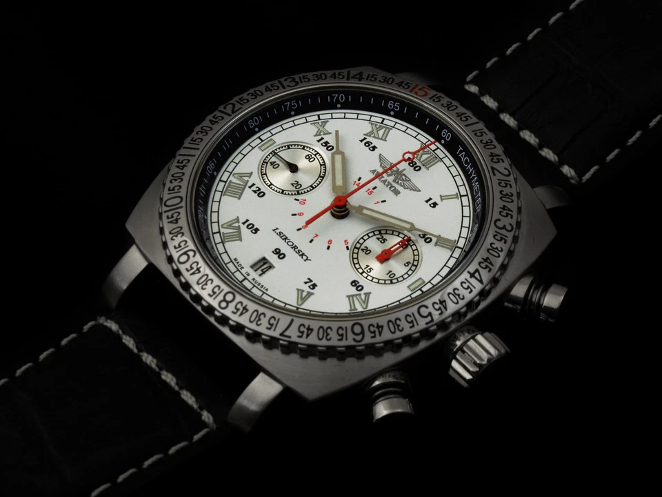 Poljot Aviator I.SIKORSKY Chronograph 3133/2111755 Helicopter white limited DE - Photo 4/4